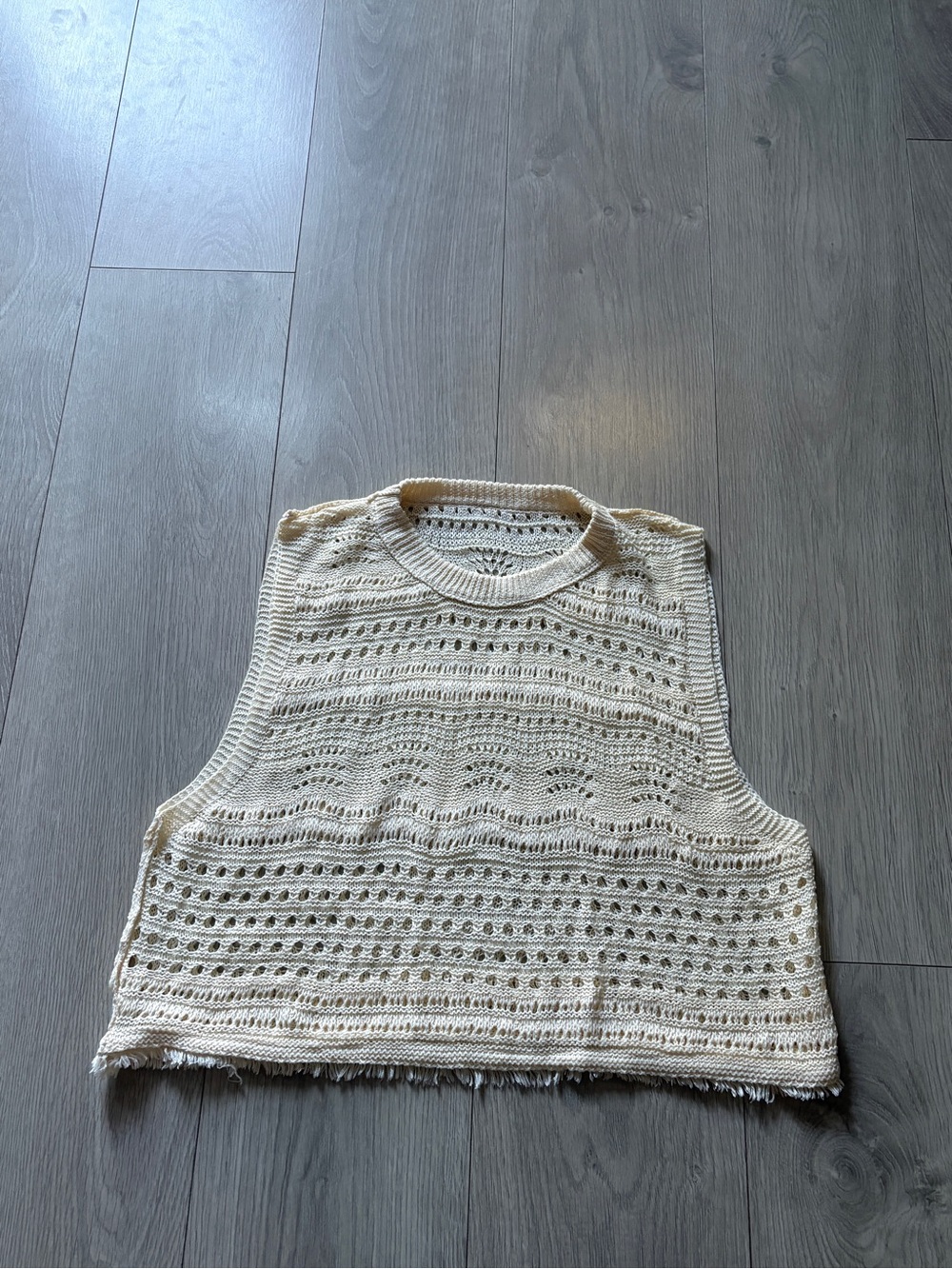 Crochet Knit Sleeveless Tank Top - Cream